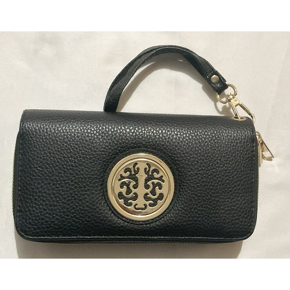 Isabelle Women's Wallet Wristlet with Gold Zip Around, Black
